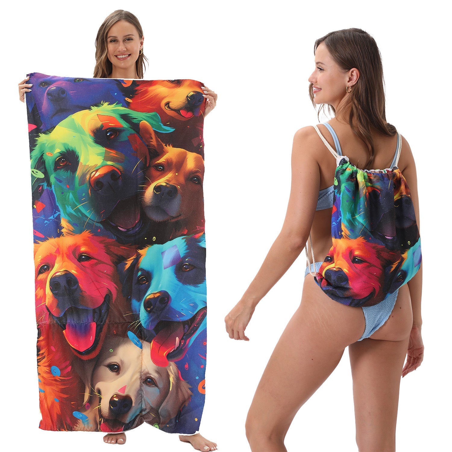 Two-in-One Beach Towel Bag - Printed Bath Towel All-In-One Beach Towel & Storage Bag