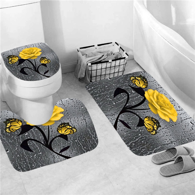 Roses & Butterflies - HD Polyester Waterproof Bathroom Sets