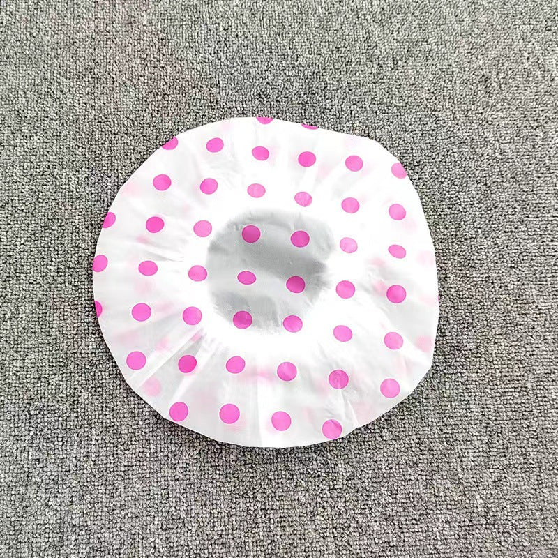 Thickened Shower Cap - Non-Disposable Reusable Waterproof Polka Dot PVC Adult Shower Cap