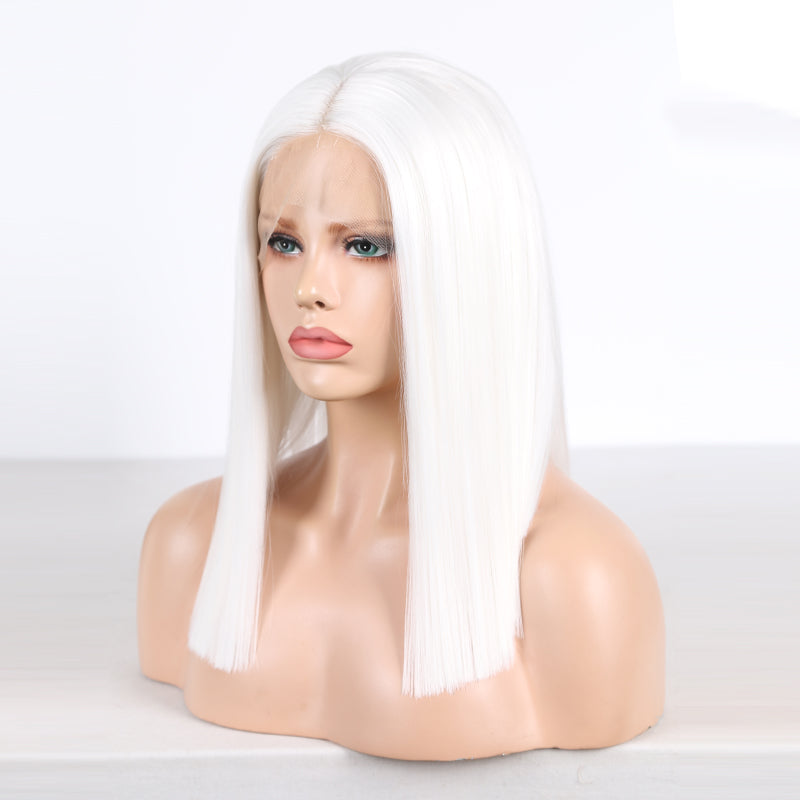 White - Synthetic Hair Lace Part with Baby Hair Straight Short Bob Lace Wig 8” - 16”