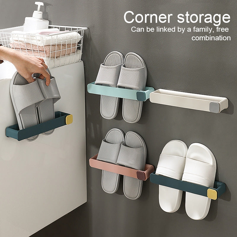 Punch-Free Bathroom Shoe Rack - Bathroom Slippers Rack Wall Storage Rack