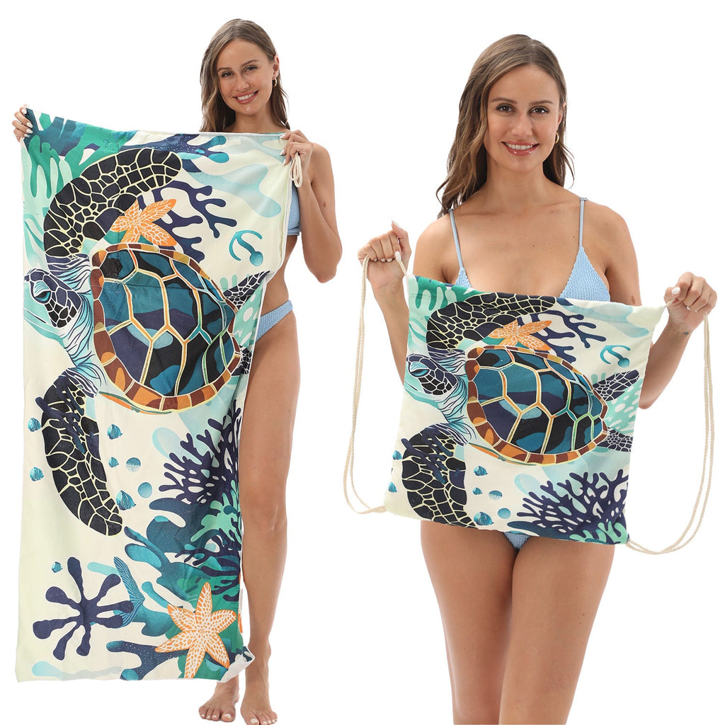 Two-in-One Beach Towel Bag - Printed Bath Towel All-In-One Beach Towel & Storage Bag