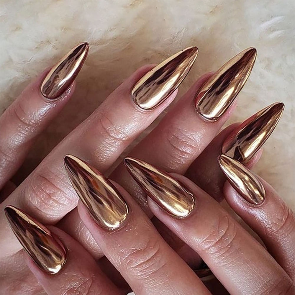 Metallic Press On Almond Nails - 486Gold/487Pink