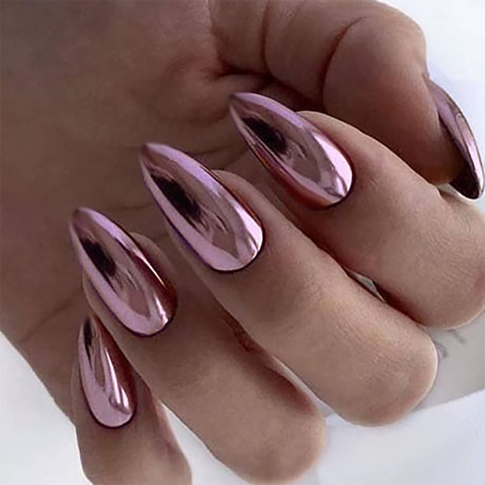 Metallic Press On Almond Nails - 486Gold/487Pink