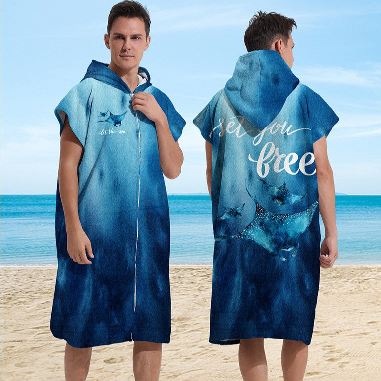 Zip- Up Hooded Bath Robe & Beach Towel
