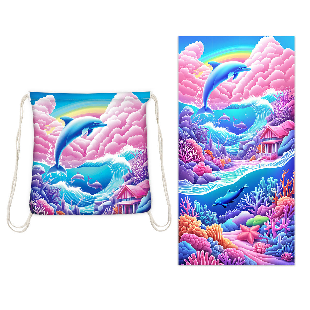 Two-in-One Beach Towel Bag - Printed Bath Towel All-In-One Beach Towel & Storage Bag