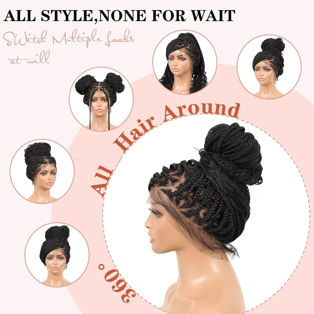 Triangle Knotless Braided Wigs 36Inch Bohemian Braided Lace Front Wig Synthetic