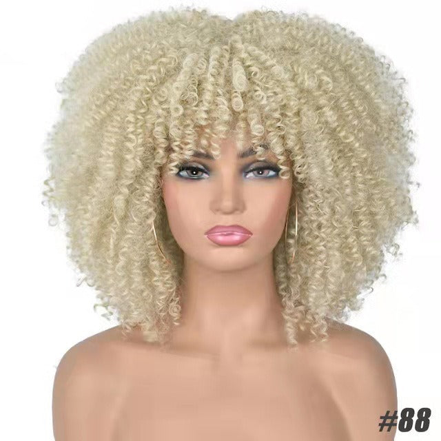 Multi Colored - Small Curly Synthetic Chemical Fiber Wig Full Head Set