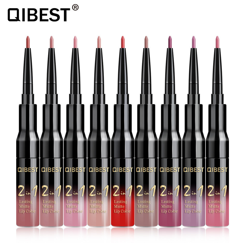 Qibest - 2 In 1 Lip Gloss + Lip Pencil Matte Liquid Lipstick