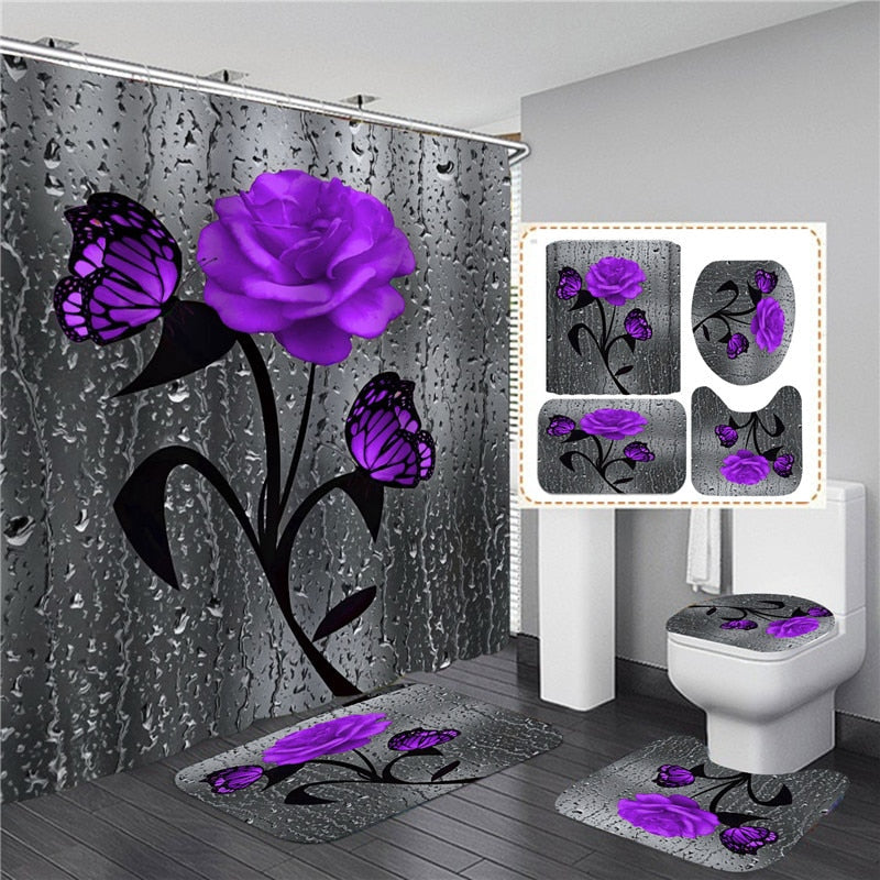 Roses & Butterflies - HD Polyester Waterproof Bathroom Sets