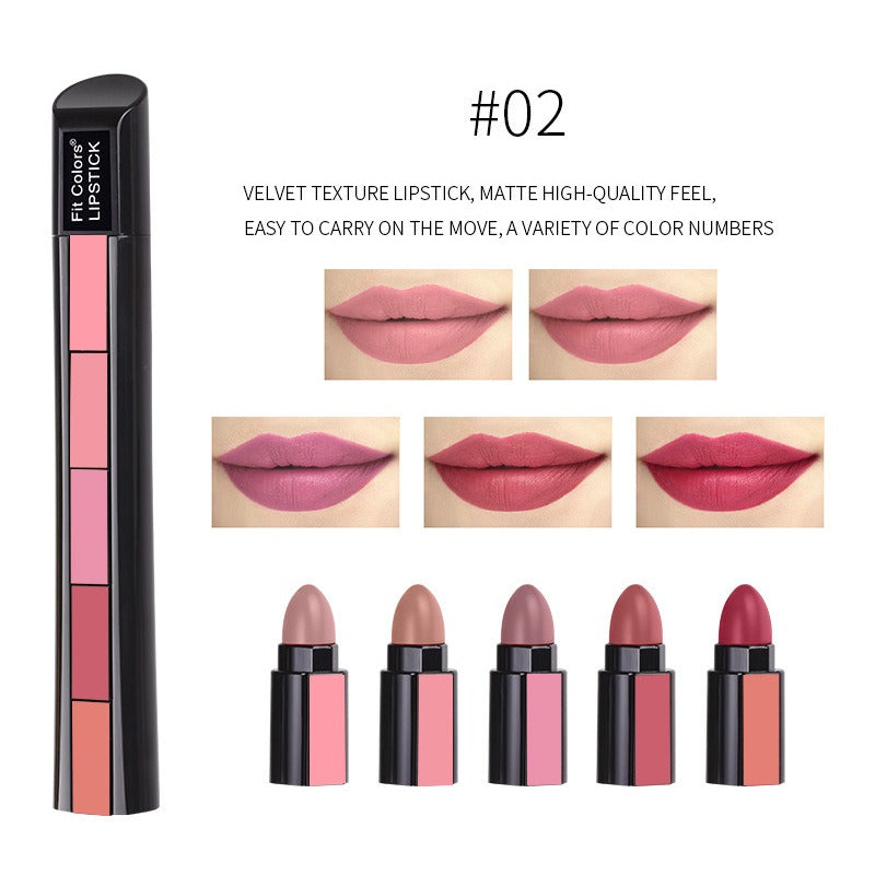 Fit Colors - 5 Colors Matte Velvet Lipstick Waterproof