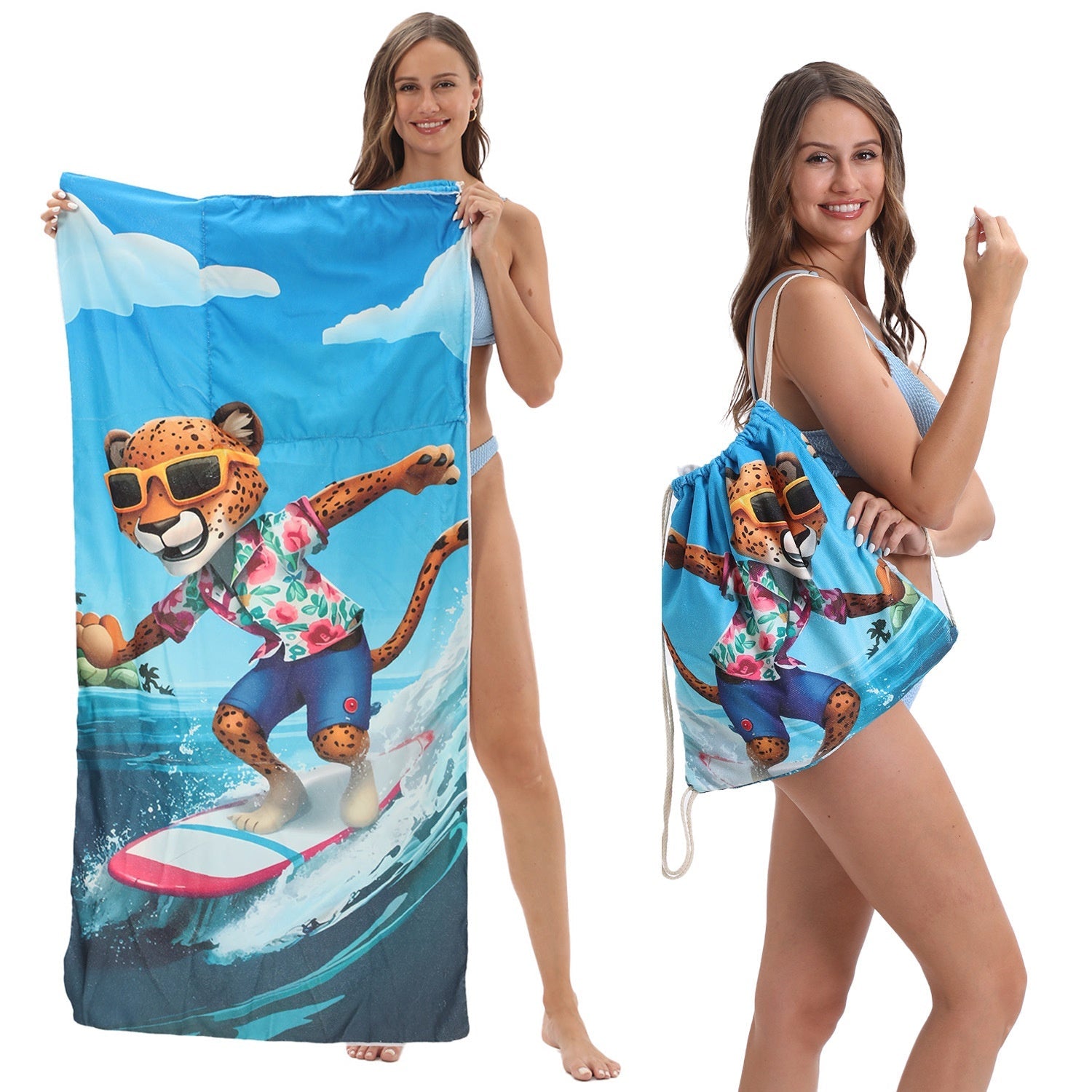Two-in-One Beach Towel Bag - Printed Bath Towel All-In-One Beach Towel & Storage Bag