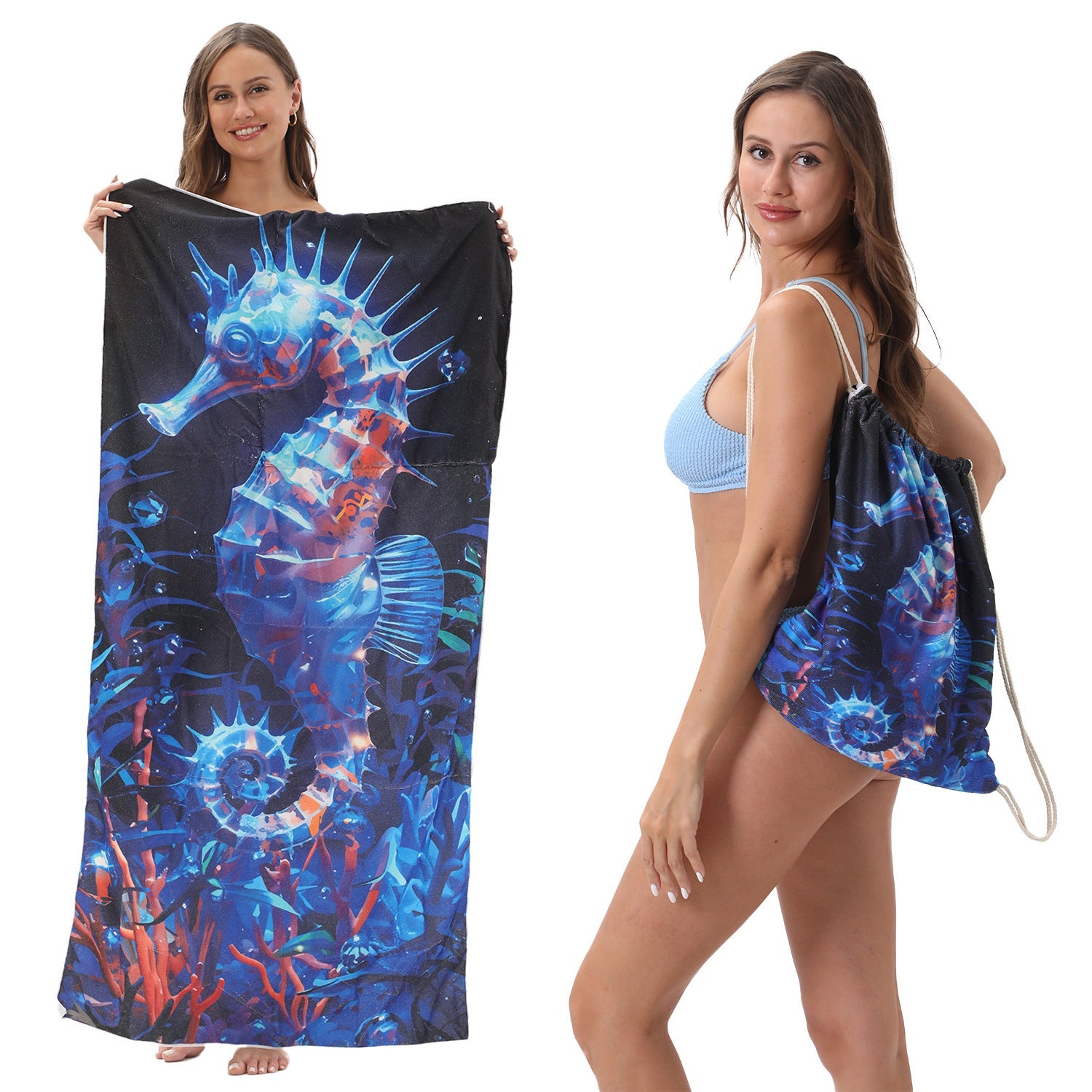 Two-in-One Beach Towel Bag - Printed Bath Towel All-In-One Beach Towel & Storage Bag
