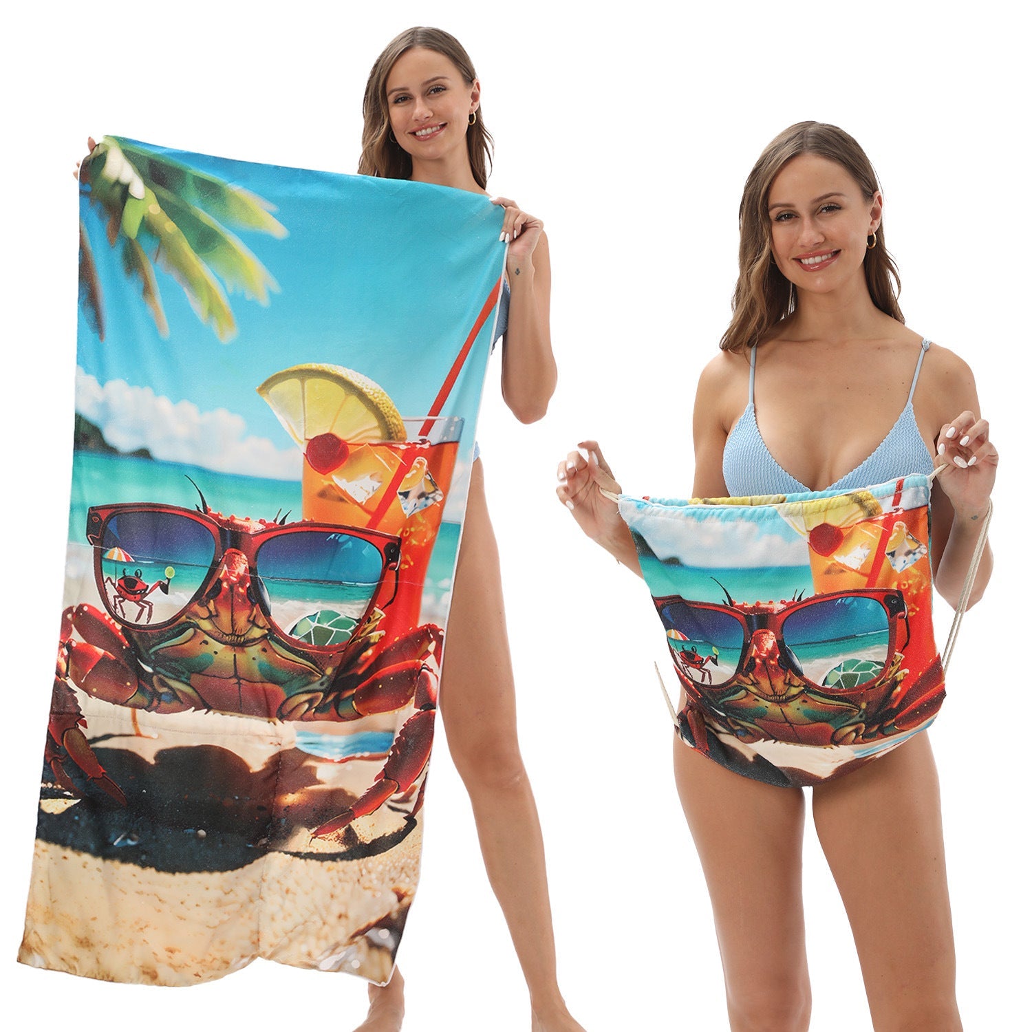 Two-in-One Beach Towel Bag - Printed Bath Towel All-In-One Beach Towel & Storage Bag