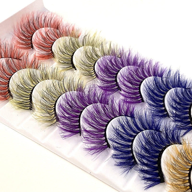 10 Pairs Of Color Mink Hair Thick Cross False Eyelashes 8D FLUFFY