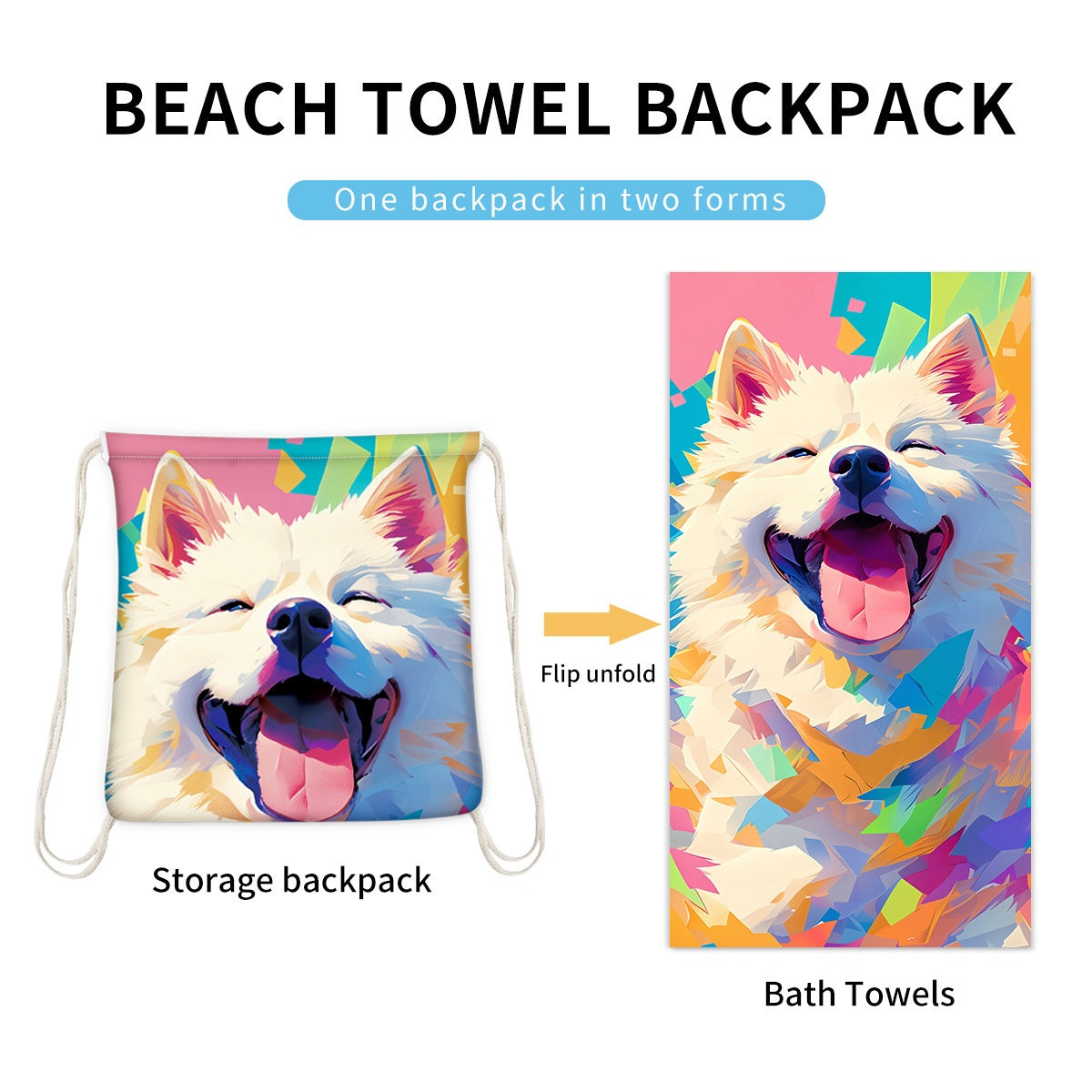 Two-in-One Beach Towel Bag - Printed Bath Towel All-In-One Beach Towel & Storage Bag