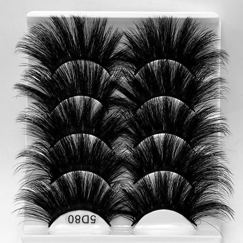 5D 25mm - 5 Pairs Mink Eyelashes Multi-Layer Lengthening Thick Thickened False Eyelashes