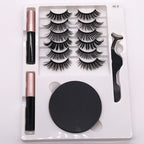 Eight Pairs Of Magnet False Eyelashes With Round Box Mirror & Magnetic Eyeliner Liquid