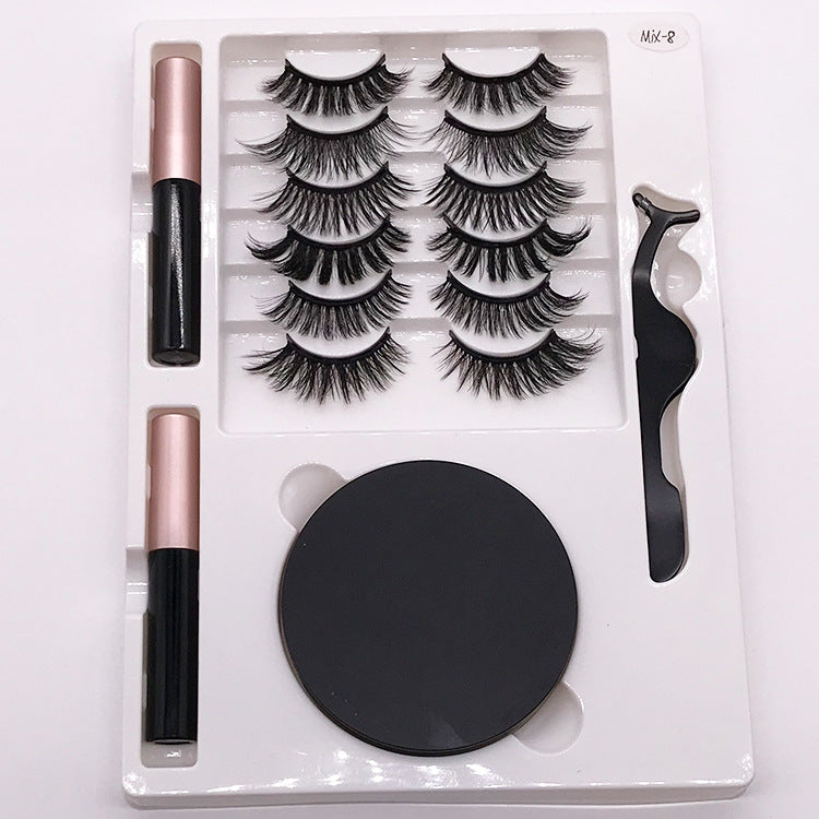Eight Pairs Of Magnet False Eyelashes With Round Box Mirror & Magnetic Eyeliner Liquid