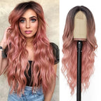 Multi Colored - Small Center Split Large Wavy Long Curly Front Lace Wigs