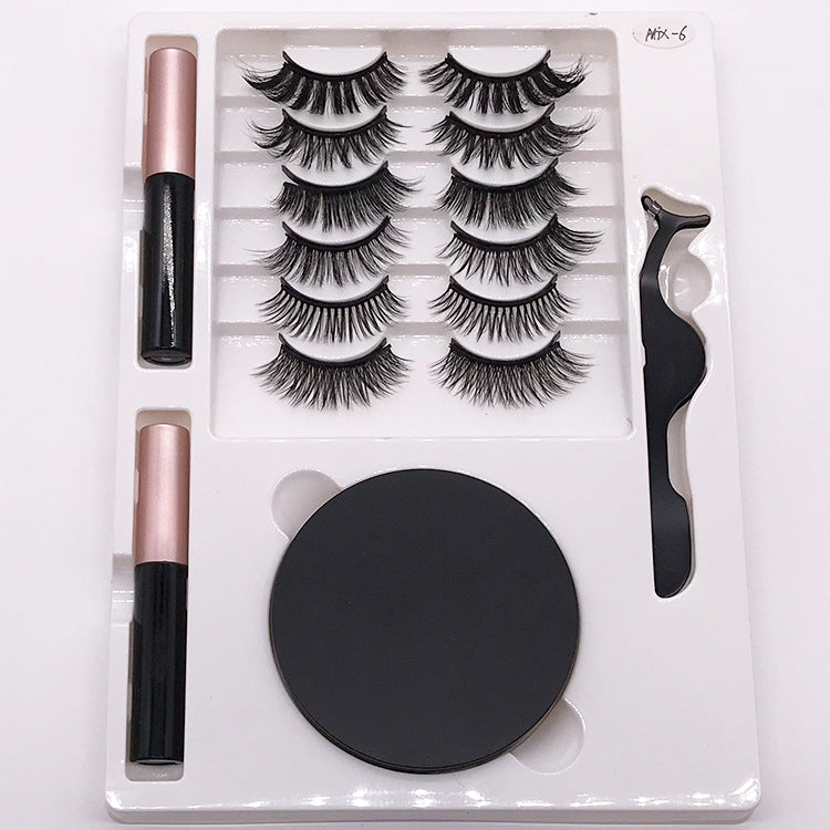 Eight Pairs Of Magnet False Eyelashes With Round Box Mirror & Magnetic Eyeliner Liquid