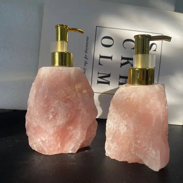 1 PCS Natural Pink Crystal Stone Press Bottle Dispenser 30ml Bathroom Accessory
