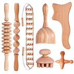 Beech Wood - Therapeutic Scraping Cup, Meridian Dredging Roller, Tendon Rolling Stick, Scraping Board, & Head Massager Massage Set