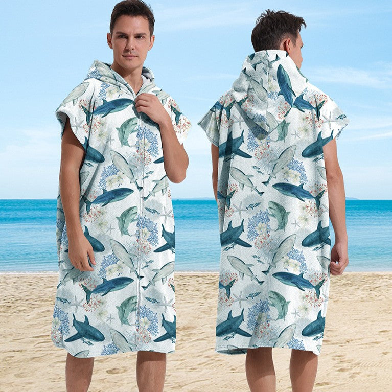 Zip- Up Hooded Bath Robe & Beach Towel