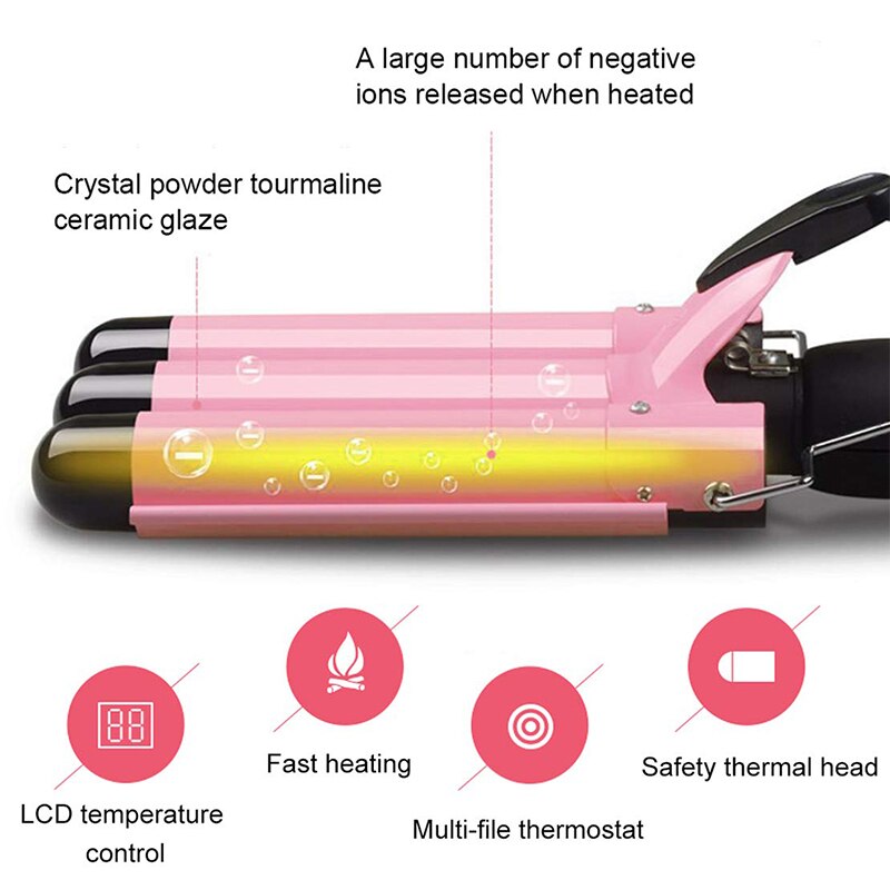 Deep Wave Iron LED Ceramic Triple Barrel Hair Irons Hair Waver Wand