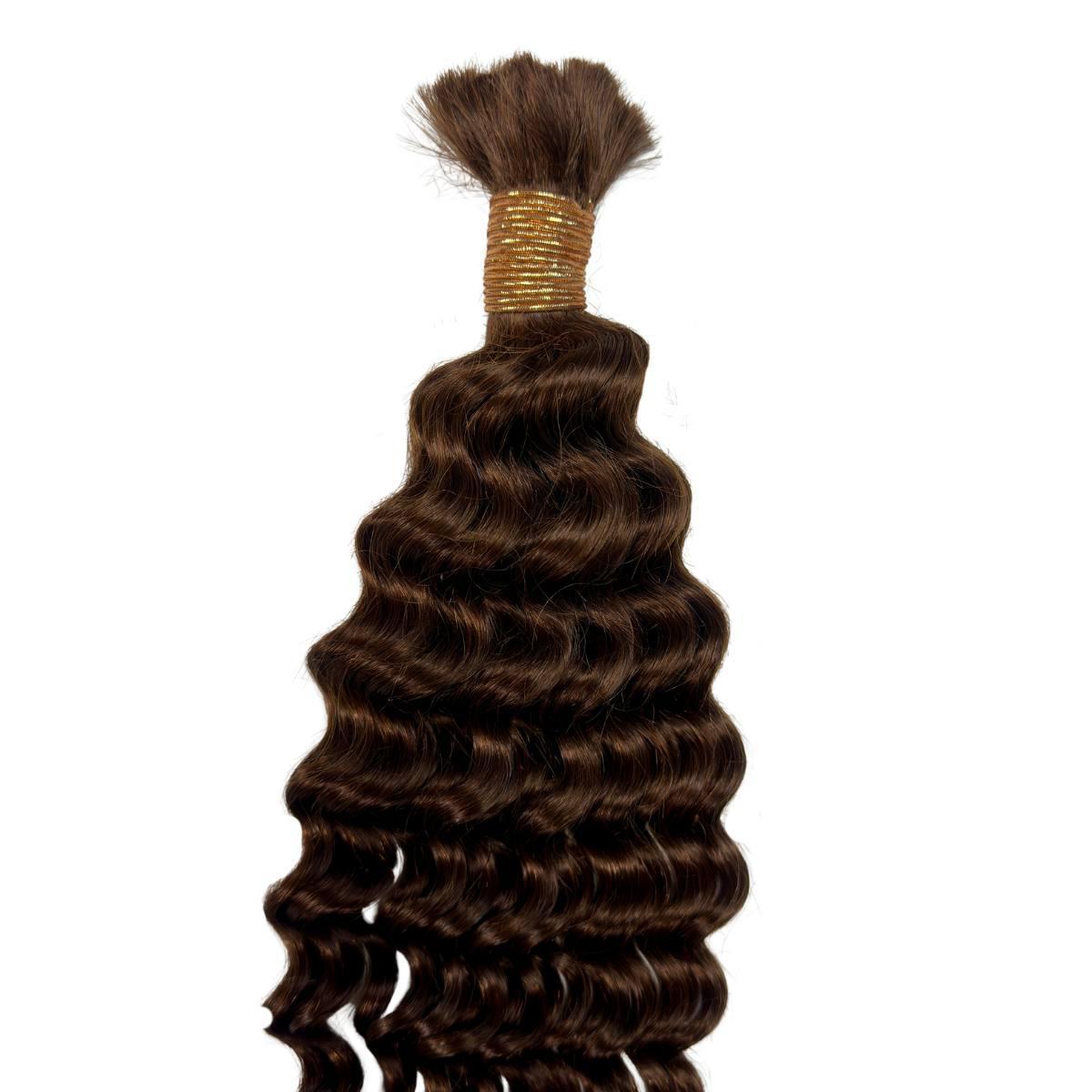 Private Label - Medium Brown Deep Wave Color 4 Bulk 100% Human Braiding Hair