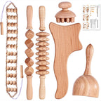 Beech Wood - Therapeutic Scraping Cup, Meridian Dredging Roller, Tendon Rolling Stick, Scraping Board, & Head Massager Massage Set