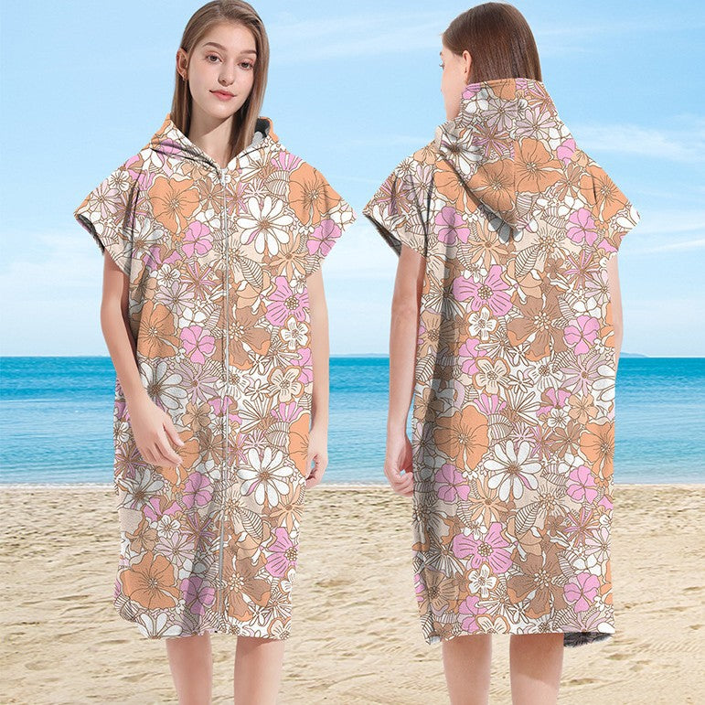 Zip- Up Hooded Bath Robe & Beach Towel