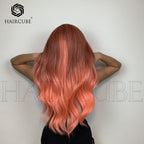 Autumn Ombré- Long Curly Hair 24” Women's Wig Set In The Middle Part Orange Pink