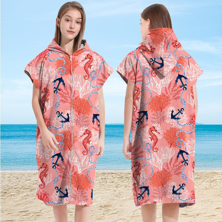 Zip- Up Hooded Bath Robe & Beach Towel