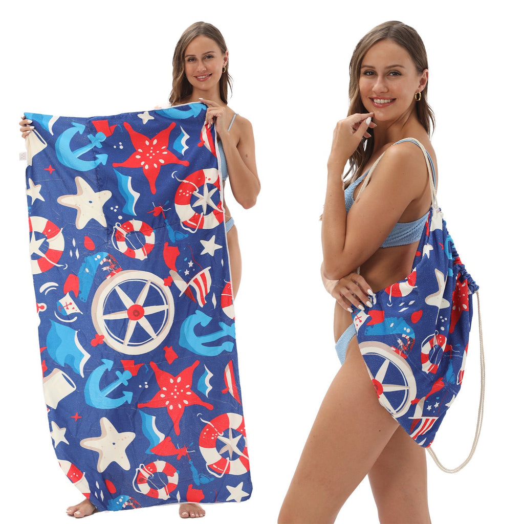 Two-in-One Beach Towel Bag - Printed Bath Towel All-In-One Beach Towel & Storage Bag