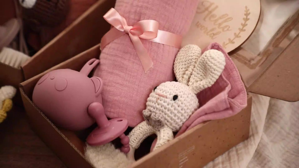 Baby's Gift Set (Toy, Baby Bath Towel, Wool Brush, pacifier set, Bib, and Silicone Cradle Cap Brush)