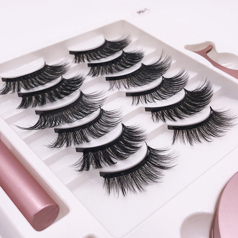 Eight Pairs Of Magnet False Eyelashes With Round Box Mirror & Magnetic Eyeliner Liquid