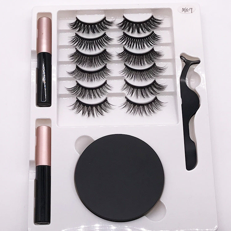 Eight Pairs Of Magnet False Eyelashes With Round Box Mirror & Magnetic Eyeliner Liquid