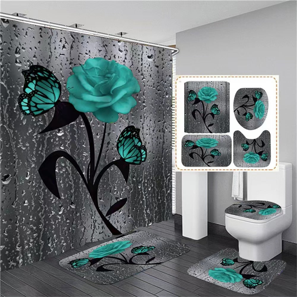 Roses & Butterflies - HD Polyester Waterproof Bathroom Sets