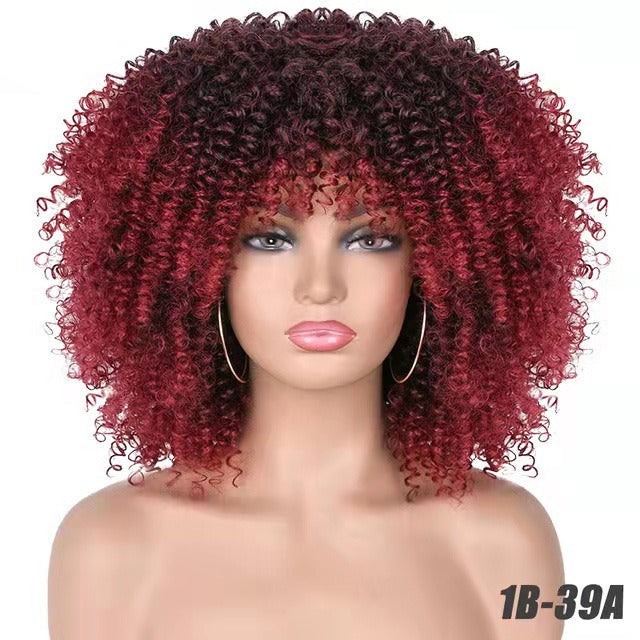 Multi Colored - Small Curly Synthetic Chemical Fiber Wig Full Head Set
