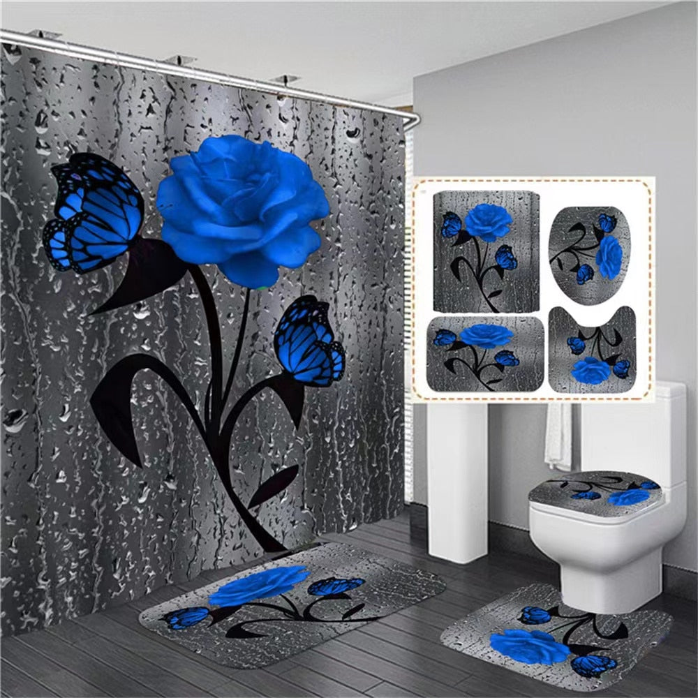 Roses & Butterflies - HD Polyester Waterproof Bathroom Sets