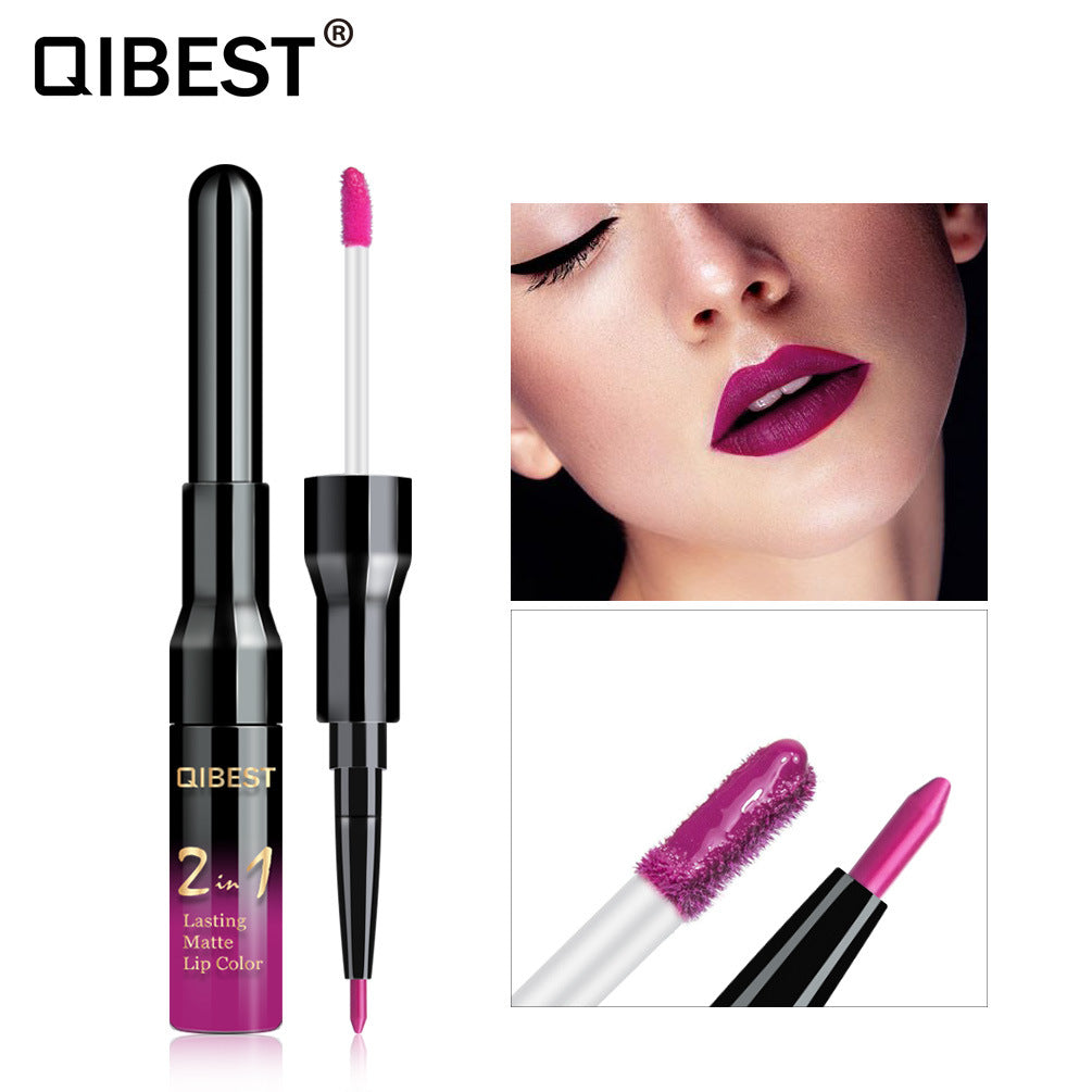 Qibest - 2 In 1 Lip Gloss + Lip Pencil Matte Liquid Lipstick