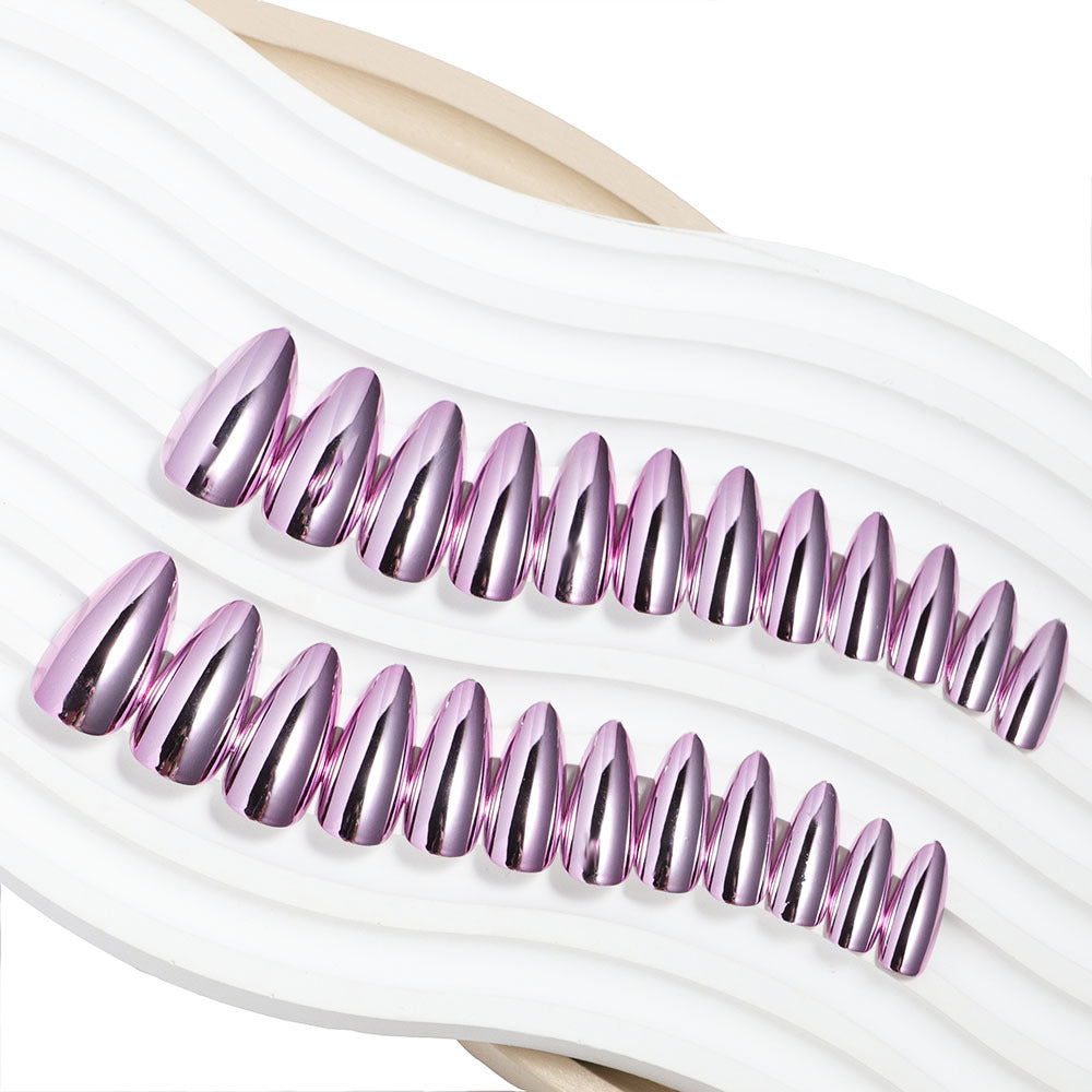 Metallic Press On Almond Nails - 486Gold/487Pink