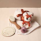 Baby's Gift Set (Toy, Baby Bath Towel, Wool Brush, pacifier set, Bib, and Silicone Cradle Cap Brush)