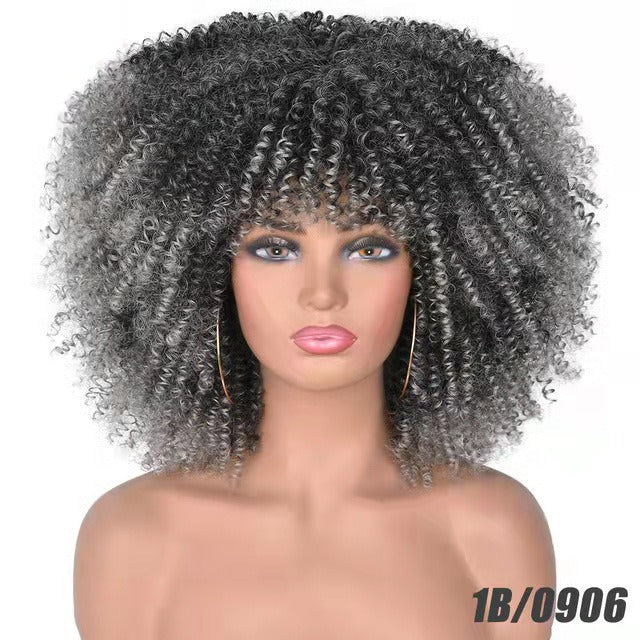 Multi Colored - Small Curly Synthetic Chemical Fiber Wig Full Head Set