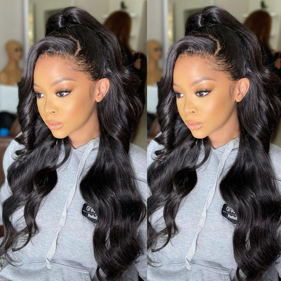 Black - Long Body Wave Synthetic Wigs for Middle Part 14” - 26”