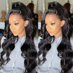 Black - Long Body Wave Synthetic Wigs for Middle Part 14” - 26”