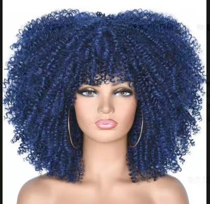 Multi Colored - Small Curly Synthetic Chemical Fiber Wig Full Head Set
