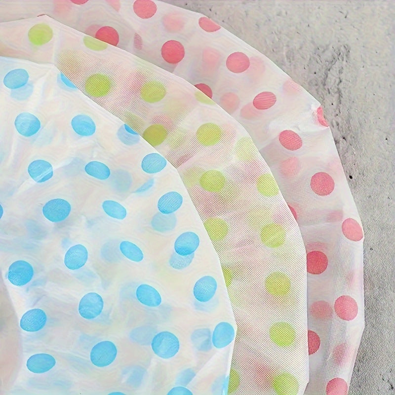 Thickened Shower Cap - Non-Disposable Reusable Waterproof Polka Dot PVC Adult Shower Cap