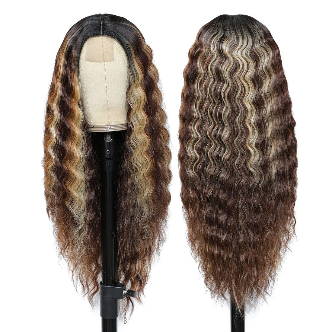 Multi Colored - Center Deep Wave Long Curly Headband Lace Wigs